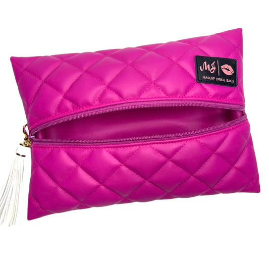 Makeup Junkie Bags - Hot Fuchsia Luxe Quilted Flay Lay (READY TO SHIP)