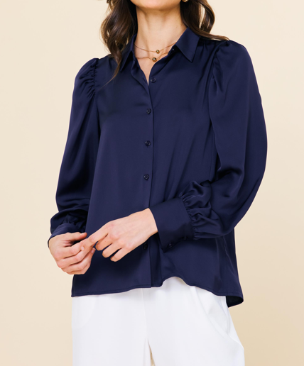 Navy Button Down Blouse