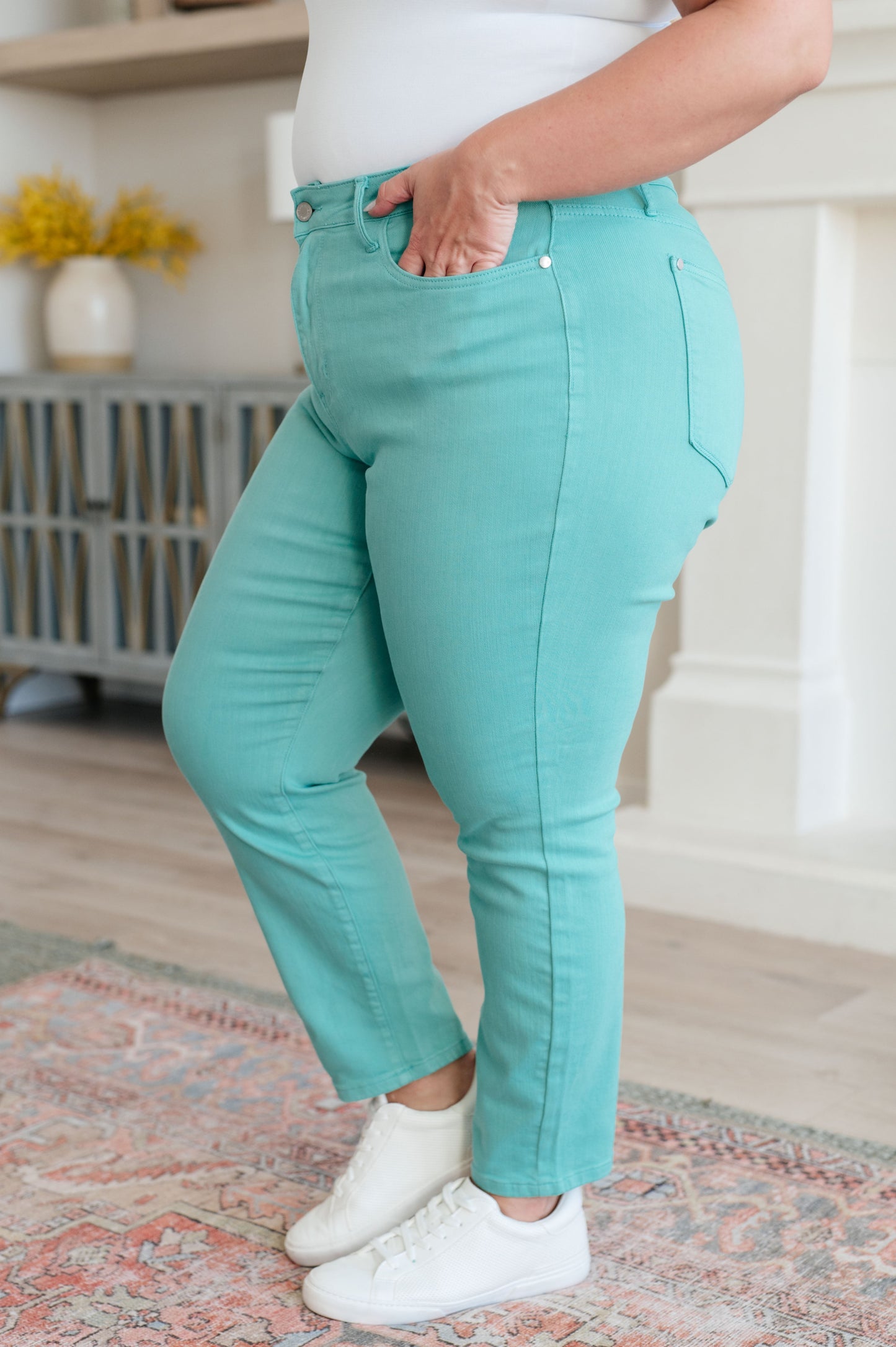 Bridgette High Rise Garment Dyed Slim Jeans in Aquamarine - Simply Polished Boutique