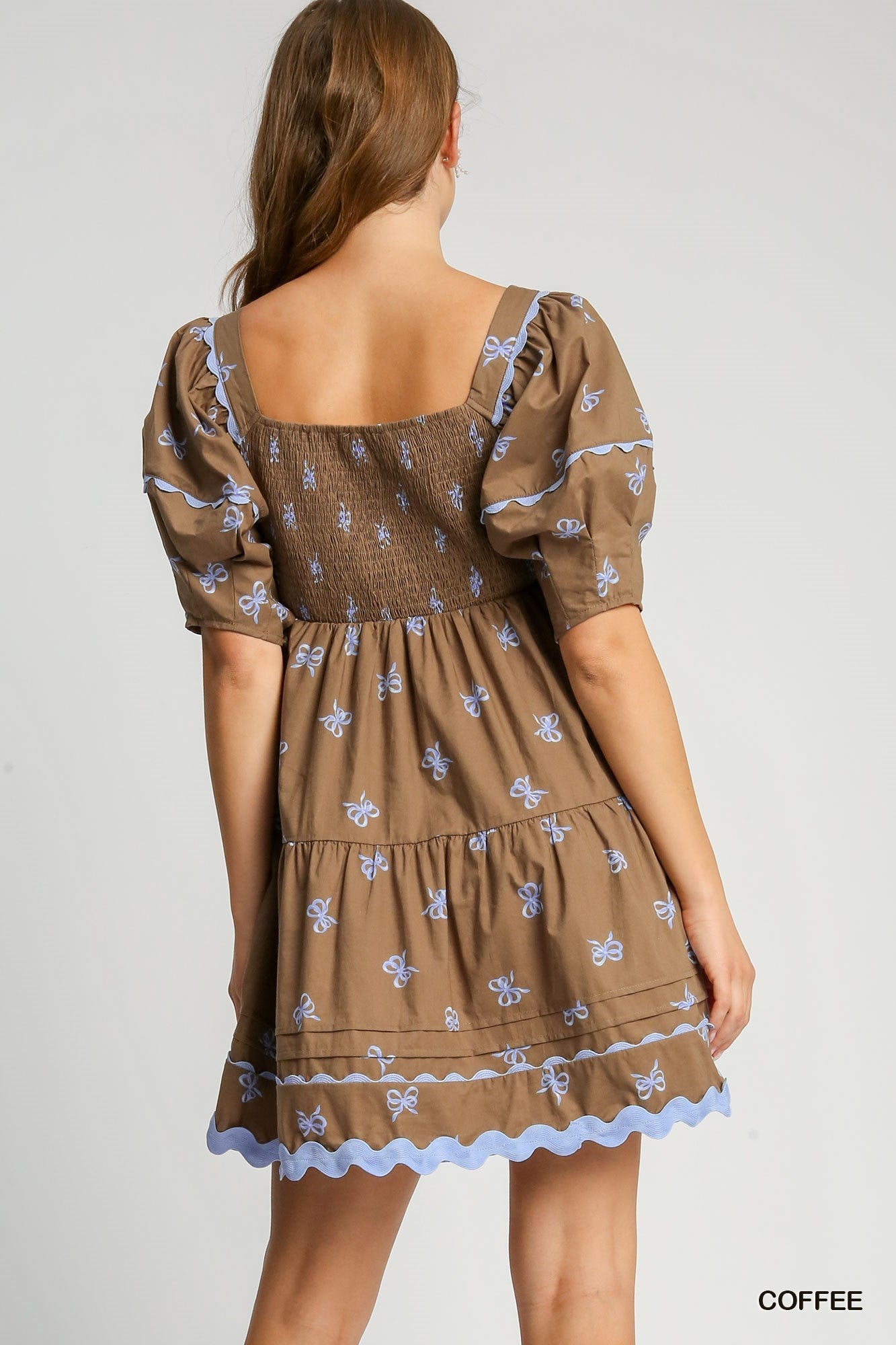 Tiered Bow Print Mini Dress