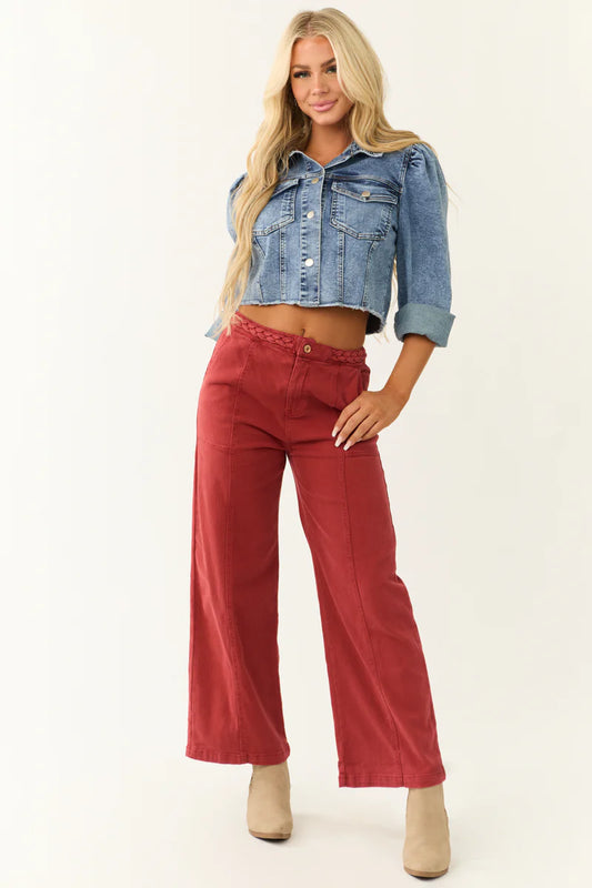 Braided Waist Wide Leg Jeans