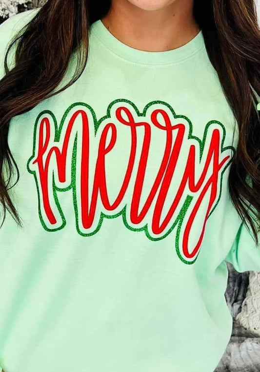 Merry Two Tone Puff Glitter Tee