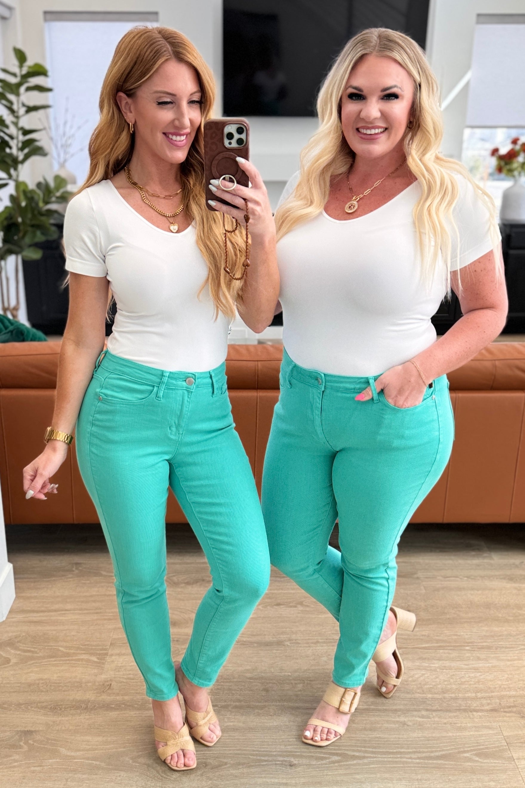 Bridgette High Rise Garment Dyed Slim Jeans in Aquamarine - Simply Polished Boutique