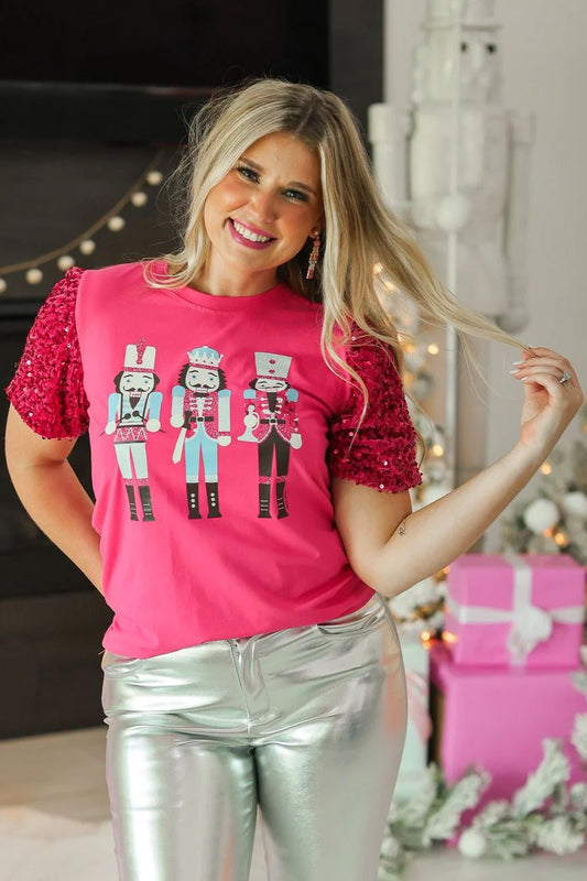 Festive Nutcracker with Sequin Velvet Sleeves