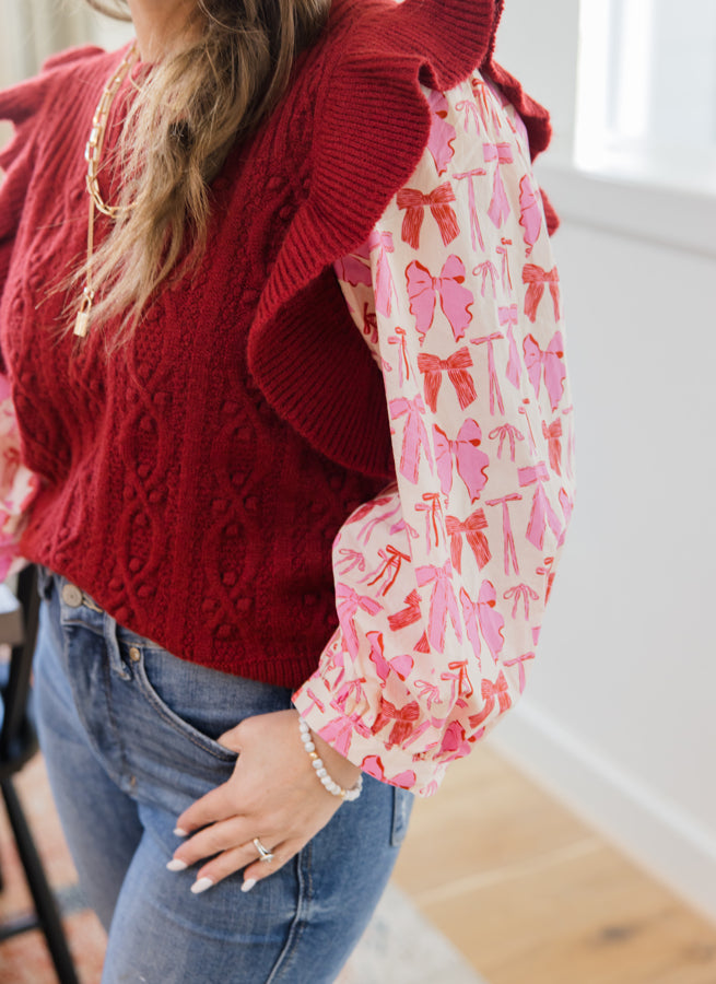 Ruffle Charm Puff Sleeve Sweater