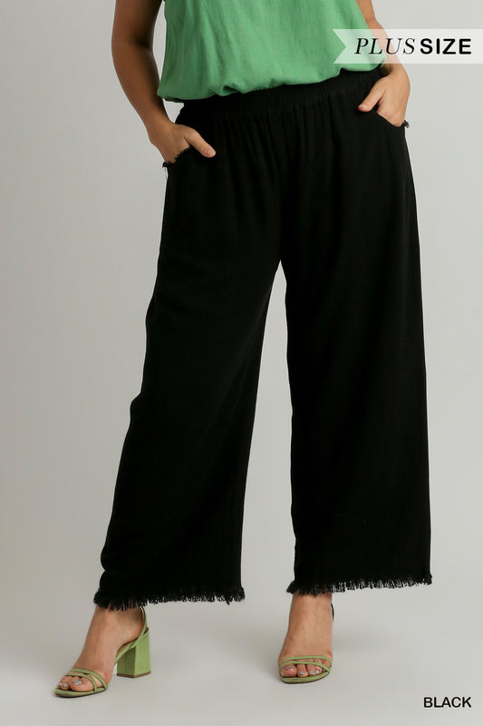 Black Linen Raw Hem Pants